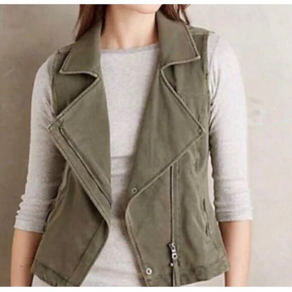 Marrakech Military Green Moto Zip Jacket Utility Sleeveless Sz S Army - Picture 1 of 8
